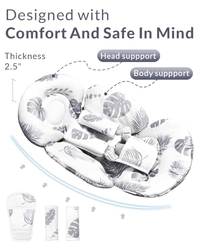 Generic Infant Car Seat Insert Compatible with Mamaroo Swing & Graco Swing and Infant Car Seat, Newborn Insert Baby Head Body Support, Reversible Design, Breathable Soft Fabric, 1Pcs - Grey Leaf - color: Grey Leaf