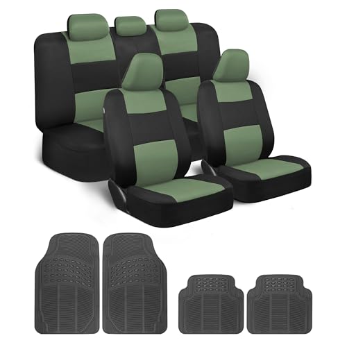 BDK PolyPro Car Seat Covers Full Set Combo with Front and Rear Waterproof All -Weather Car Floor Mats - Universal Fit Automotive Protection for Cars, Trucks & SUV – Easy Install Interior Accessories - color: Green Combo