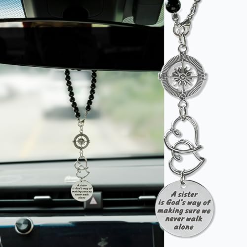 Rislobx Sister Gift, Car Charm Decor Hanging, A Sister is God’s Way of Making Sure We Never Walk Alone - color: Heart