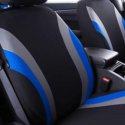 CAR PASS Line Rider Sporty Cloth 11PCS Universal Fit Car Seat Cover -100% Breathable with 5mm Composite Sponge Inside,Airbag Compatible,3zipper Bench(Full Set, Black and Blue) - color: Black and Blue, size: Full Set