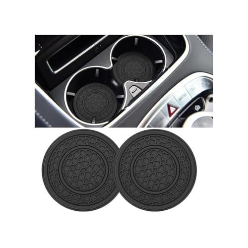 Car Cup Holder Coaster, 2PCS 2.75" Non-Slip Insert Insulated Vehicle Water Bottle Holder Pad, Waterproof Dustproof Embedded Automotive Console Drink Cup Mat, Universal Fit (Black) - color: Black