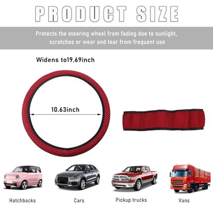 Wevdn Elastic Stretch Steering Wheel Cover, 15"×15" Microfiber Breathable Ice Silk Steering Wheel Protector, Anti-Slip Elastic Steering Wheel Cover for Men Women, Car Accessories (Wine Red) - color: Wine Red