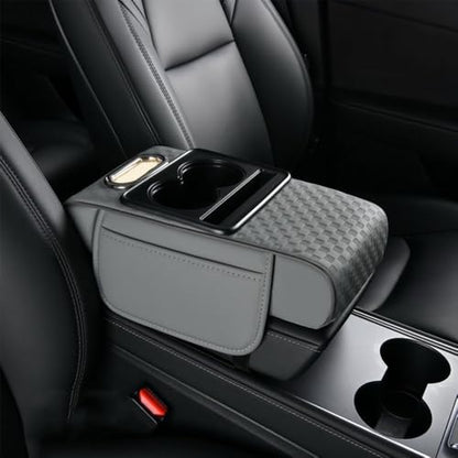 5 in 1 Car Center Console Cover, Car Armrest Cover with Cup Holder, Storage Pockets, Tissue Box Slot, Phone Holder, Car Interior Accessories (Grey) - color: Grey