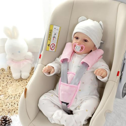 SWESEN Baby Car Seat Strap Covers, 3 Piece Soft Car Seat Strap Shoulder Pads for Baby Girls Boys, Double-Sided Use carseat Straps Covers for Stroller, Car Seats, Pushchair, Pink - color: Pink