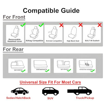 Car Seat Covers Full Set, Polyester Vehicle Front ＆ Rear Bench Seat Protectors with 5 Headrest Covers, Automotive Interior Chair Protection Accessories, Universal Fit (Gray) - color: Gray