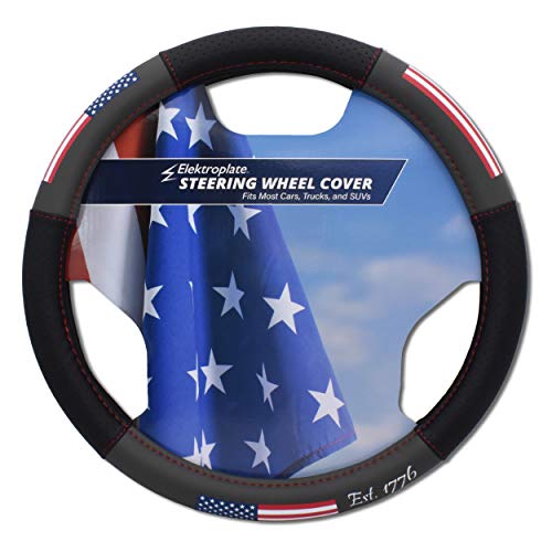 Elektroplate USA Flag Premium Steering Wheel Cover - Medium Size - Fits Mid-Size SUVs and Trucks with Diameter 14.7” to 15.4” - size: Medium - 15.25"