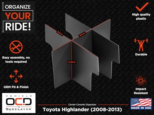 Center Console Organizer for Toyota Highlander (2008-2013) - Made in USA - SLX116 - size: Highlander 2008-2013