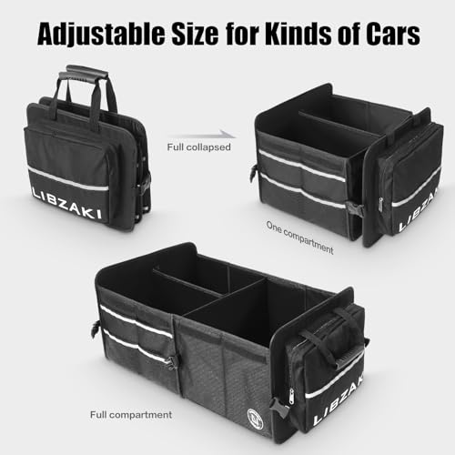 LIBZAKI Car Trunk Storage Organizer, Multi Compartment Collapsible Trunk Storage Box for Car Truck SUV-Black - color: Black, size: Standard
