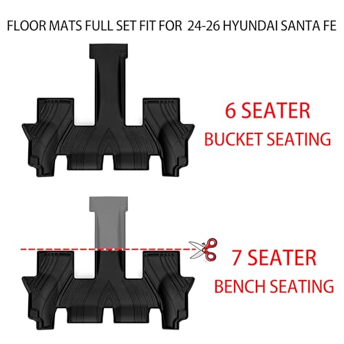 OEDRO Floor Mats & Trunk Cargo Mat with Backrest Mat Fit for 2024 2025 2026 Hyundai Santa Fe Hybrid Calligraphy/SE/SEL/Limited 6/7 Seats, TPE All Weather Custom Fit Floor Liners, Car Mats Full Set