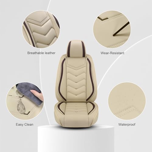Car Seat Cover for KIA Soul 2010-2025, Seat Covers Full Set,Non-Slip Waterproof seat Cover,Wear-Resistant Nappa Leather car seat Covers. (Standard 5 Seats/Beign) - color: Beige, size: Standard 5 Seats
