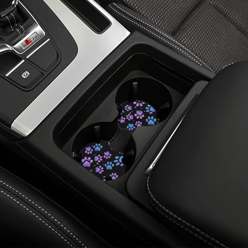 Paw Prints Steering Wheel Cover - Purple Dog Paws Steering Wheel Cover Women Men Car Cup Holder Pad 2 Pack Decor Anti-Slip Auto Neoprene Universal 15 Inch Steering Wheel