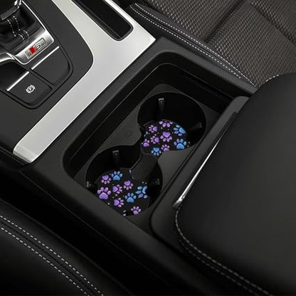 Paw Prints Steering Wheel Cover - Purple Dog Paws Steering Wheel Cover Women Men Car Cup Holder Pad 2 Pack Decor Anti-Slip Auto Neoprene Universal 15 Inch Steering Wheel - color: Purple dog claws
