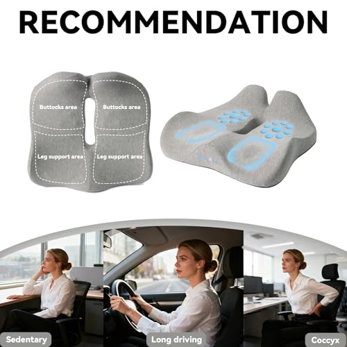 18x16 Inch Memory Foam Seat Cushion for Office, Car, Travel | Grey Chair Cushions with Removable Cover, Non-Slip Bottom and Carry Handle - color: Gray