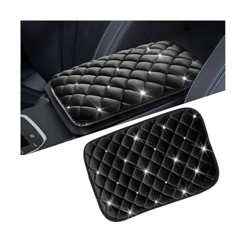 Mandark Bling Car Center Console Cover, Crystal Rhinestone Fluffy Automotive Armrest Seat Box Cushion Pad, Soft Comfortable Diamond Arm Rest Protection Mat, Universal Vehicle Accessories (Black) - color: Black, size: Style A