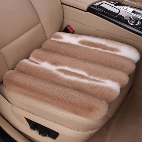 1 Piece Front Faux Sheepskin Fur Car Seat Cover, Fluffy Thin Cute Brown Car Seat Cover for Fuzzy Soft Auto Universal Plush Vehicle Seat Protector Pad Accessories - color: Light Brown, size: 1 Pc Front Seat