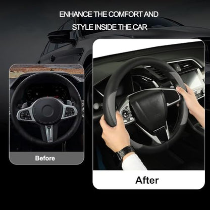 Car Steering Wheel Cover,Microfiber Leather Steering Wheel Cover Fit15.5-16 inch Large Size for F150 F250 F350 Ram Tacoma 4Runner Tundra Range Rover (Black&Gery) - color: Black&Gery, size: Large Size[15.5"-16"]