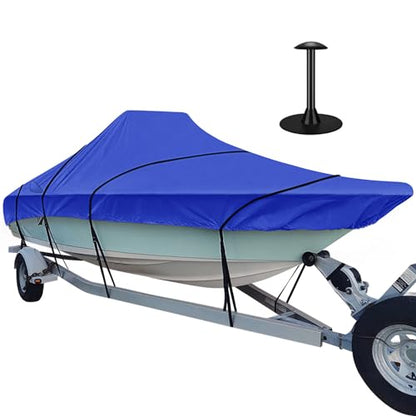iCOVER Center Console Boat Cover, 600D Heavy Duty Marine Grade Waterproof Tear Resistant Boat Covers, Fits Boats 22'-24' Long Beam Width up to 116", Trailerable Boat Cover with Support Pole, Blue - color: Blue, size: 22ft-24ft long and beam width up to 11