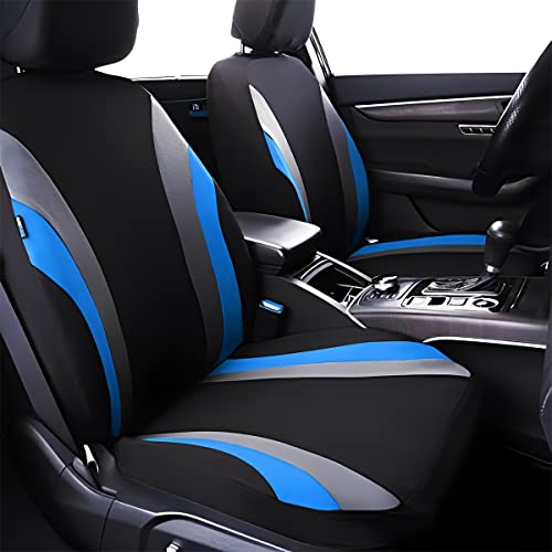 Car Seat Covers Full Set, Breathable Front and Rear Seat Covers with 2mm Composite Sponge Inside, Premium Cloth Automotive Seat Cushion Protectors Covers for Most Cars (Blue) - color: Blue