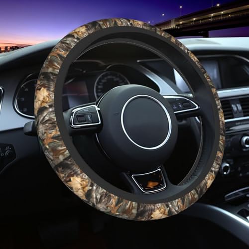 Forest Camo Steering Wheel Cover Camo Leaf Steering Wheel Cover for Men Women Anti-Slip Elastic Breathable Neoprene Steering Wheel Protective Cover 15in Universal Car Accessories for Cars, Auto, SUVs - color: Forest Camo