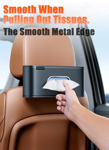 Car Tissue Holder, Large Tissue Box Cover Keep Tidy, Premium PU Leather Backseat Napkin Holder Tissues Dispenser for Car Fits Standard 80-160 Count Tissue Boxes, Black