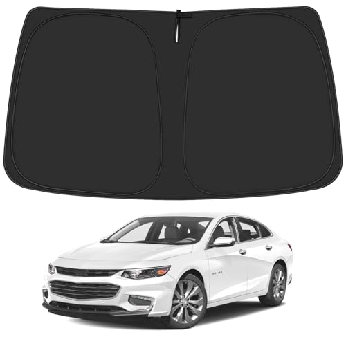 Windshield Sun Shade for 2016-2025 Chevy Malibu Accessories, Foldable Window Sunshade Sun Visor Protector, Front Windshield Sunshade Sun Shield Blocks UV Rays Heat - size: Silver & Black-Fit 2016-2025 Chevy Malibu