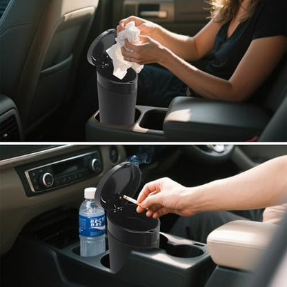Car Trash Can Bin with Lid, Leakproof Garbage Can for Vehicle, Mini Trash Bin with 90 Attached Trash Bags, Easy to Clean Cup Holder Trash Can for Car, Home, Office - color: Black 1