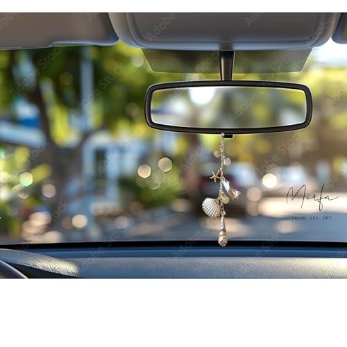 Car Rearview Mirror Charm, Beach Seashell Hanging Decor, Boho Coastal Starfish Ornament
