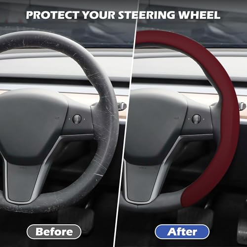 Nappa Leather Steering Wheel Cover,Universal Fit 15 Inch-Premium Non-Slip Breathable Comfort Grip for Cars Trucks SUVs,Anti-Slip Durable Interior Upgrade Wine Red - color: Wine Red