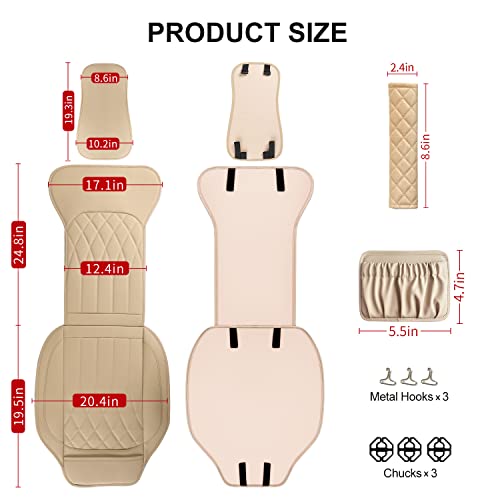 1 Pack Leather Front Car Seat Cover, Universal Sideless Car Seat Protector with Storage Pocket and Seat Belt Pad, Waterproof Automotive Seat Cover Cars Trucks SUV(Beige) - color: front 1pcs beige