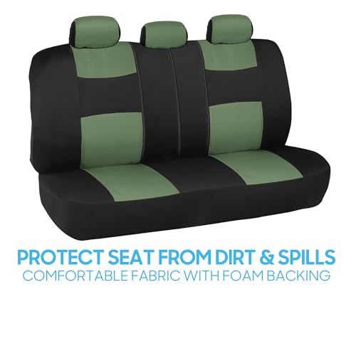 BDK PolyPro Car Seat Covers Full Set in Green on Black, Front and Rear Split Bench Seat Covers for Cars, Easy to Install Car Seats Cover Set and Accessories for Auto Trucks Van SUV - Green - color: Green