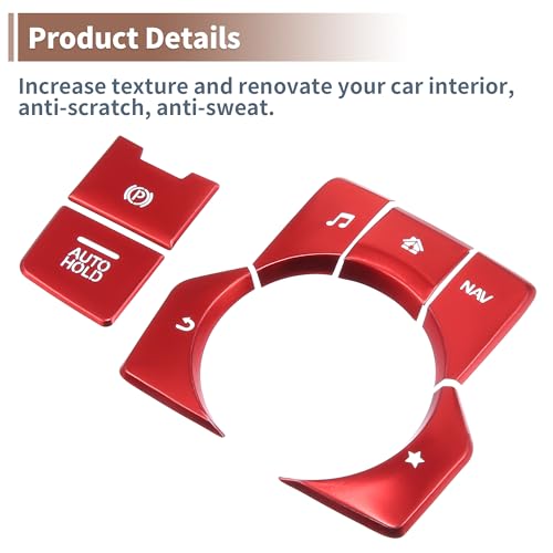Set of 7 Center Console Gear Panel Multi-Media Handbrake Switch Button Cover for Mazda CX-5 2017-2020 Car Interior Trim Replacement Accessory Red