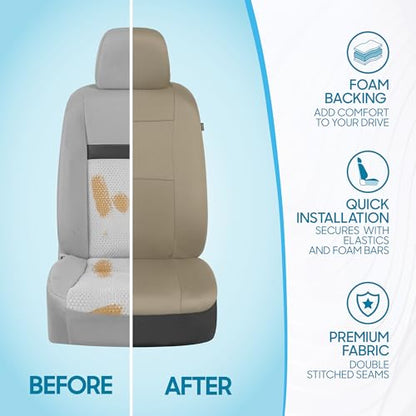 BDK PolyPro Car Seat Covers Full Set in Solid Beige, Front and Rear Split Bench Seat Covers for Cars, Easy to Install Car Seats Cover Set and Accessories for Auto Trucks Van SUV - Solid Beige - color: Solid Beige