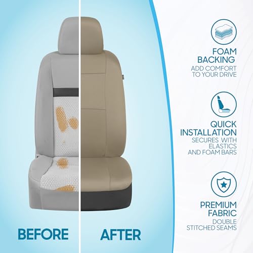 BDK PolyPro Car Seat Covers Full Set in Solid Beige, Front and Rear Split Bench Seat Covers for Cars, Easy to Install Car Seats Cover Set and Accessories for Auto Trucks Van SUV - Solid Beige - color: Solid Beige