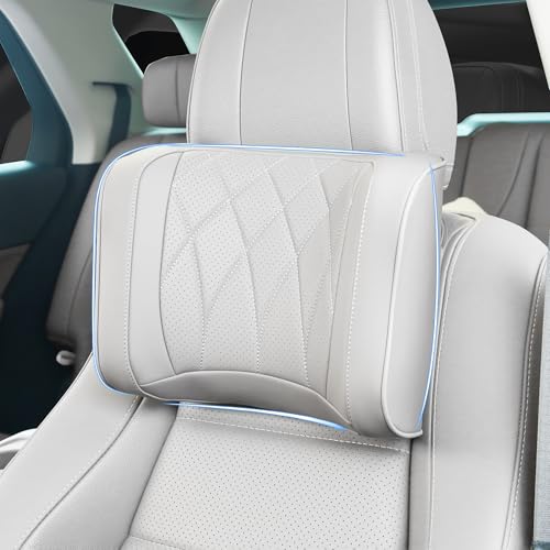 Car Headrest Pillow U-Shaped, Memory Foam Head Neck Support Cushion for Driving, Leather Head Rest Travel Pillows for Sleeping, Breathable Removable Cover, Gray, 1 Pack - color: Gray, size: 1 Pack