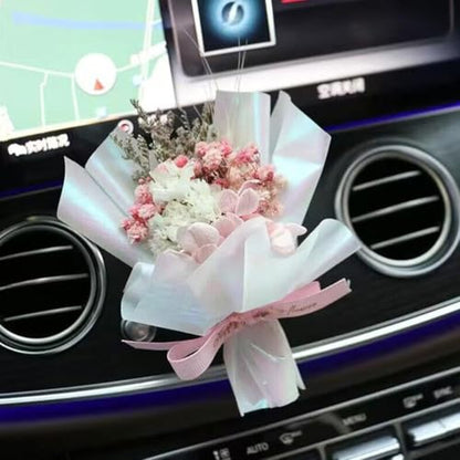 Fresh Flowers Mini Dried Flowers Bouquet for Car Air Vent Clips, Car Air Outlet Perfume Decoration, Air Fresheners Interior Accessories,Automotive Air Fresheners Pink (White, Random fragrance)