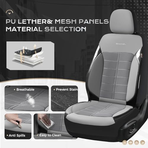 Coverado Air Mesh Seat Cover, Car Seat Cover Front Seats, 3D Breathable Seat Protectors Sports Carbon Fiber Design Airbag Compatible Comfort Universal for Most Cars, Van,Trucks, SUV, Grey