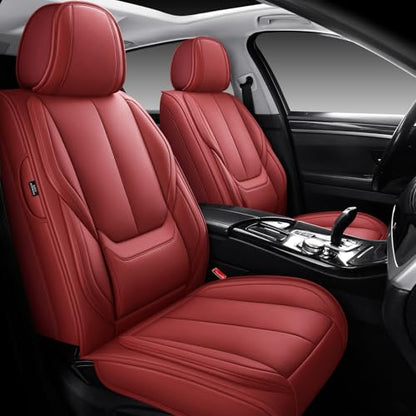 MINGBRON Leather Car Seat Covers,Car Seat Covers Full Set,Automotive Seat Covers 6 Seats,Fit for Most Cars SUV and Most Sedans Red - color: Red 3, size: 5 Seat Covers (Front & Rear)