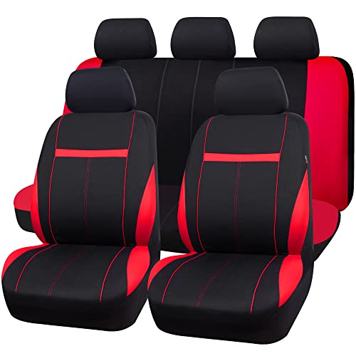 Universal Fit Sporty Cloth Full Set Car Seat Covers, Fit for Car, Truck, Sedan, Vans, SUV, Breathable, Washable, Airbag Compatible, Zipper Design