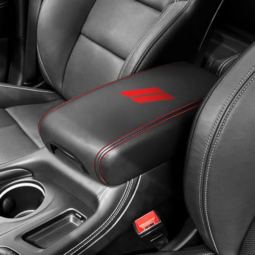 Center Console Armrest Cover for Dodge Durango Accessories 2026 2025 2024-2021 Seat Console Box Cover Leather Protector Pad Interior Decoration (Red Stitches, Red) - color: Red