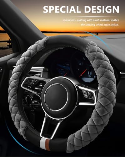 Cxtiy Fluffy Steering Wheel Cover Women Men Plush Steering Wheel Warmer for Winter Soft Fuzzy Luxury Car Accessories (A-Gray) - color: gray