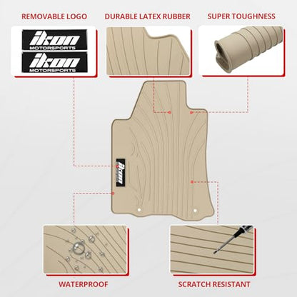 IKON MOTORSPORTS, Custom Fit Floor Mats Compatible with 2013-2018 Nissan Altima, Custom Fit Latex Rubber Heavy Duty All Weather Season Car Auto Front Rear Carpets Liner 5PC Beige