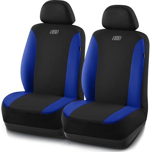 Skechers Seat Covers, Premium Breathable Polyester Car Seat Covers, Car Seat Covers Front Seats Airbag Compatible, Automotive Comfort for Most Cars, Vans, Trucks, SUVs (Two Front, Blue) - color: Black and Blue, size: Two Front