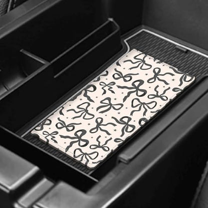 Leather Car Registration and Insurance Card Holder, Cute Car Accessories Vehicle Glove Box Car Organizer for Documents, Cards, License Cute Beige Black Bow - color: Cute Beige Black Bow