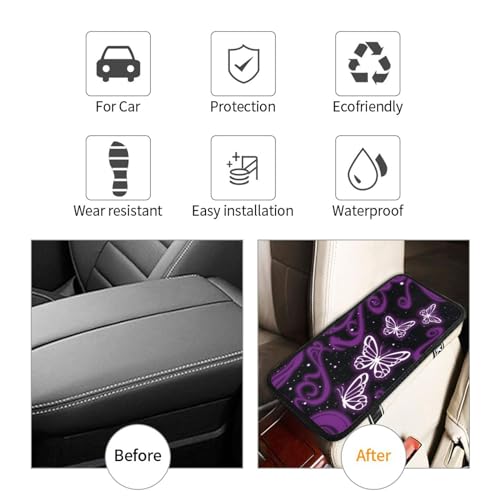 Universal Car Center Console Cushion Pad, Purple Butterfly Soft Waterproof Car Center Console Cover Auto Armrest Seat Box Cover Protector for Most Vehicle SUV Truck Car, 11108 - color: Purple Butterfly