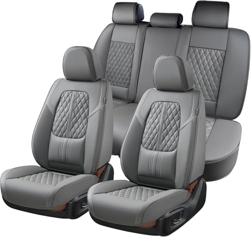 Coverado Car Seat Covers Full Set, Automotive Front and Rear Seat Covers with Backrest, Nappa Leather Car Seat Protectors Waterproof, Universal for Most Vehicles - color: Gray-1, size: FullSet