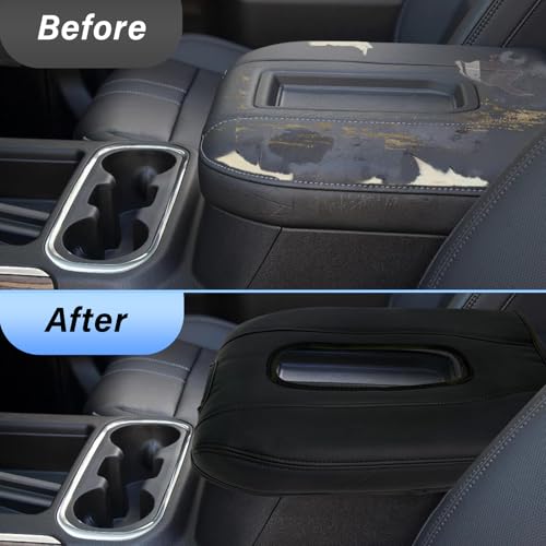 Center Console Armrest Cover Compatible with Chevy Silverado GMC Sierra 2019-2026, Tahoe Yukon Suburban 2021-2026, Scratch Resistant Vinyl Leather, Black (Black)