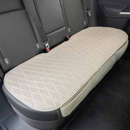Universal Auto Faux Linen Back Car Seat Cover Beige - Breathable Rear Seat Protector with Non-Slip Bottom Size M - Diamond Stitched Bench Seats Cushion for Vehicles Cars Van SUV Truck - color: Rear Size M Beige