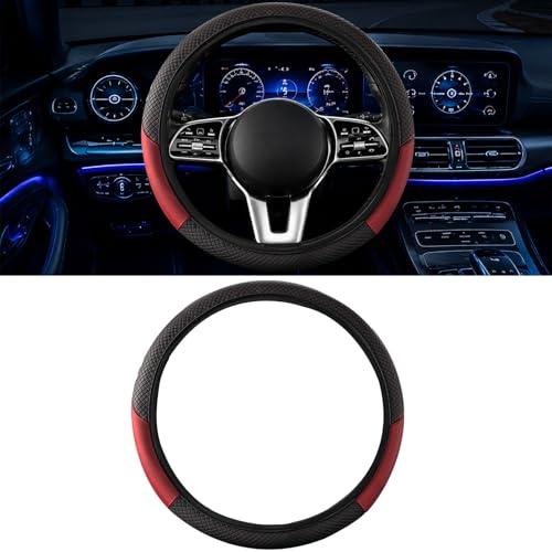 Car Steering Wheel Cover, 15 inch Carbon Fiber Microfiber Anti-Slip Breathable PU Leather Elastic Steering Wheel Protector, Car Interior Accessories for Most Cars (AD-WineRed) - color: AD-winered