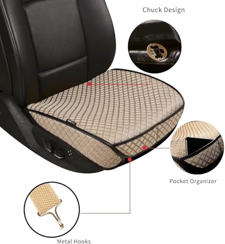 1 Pack Bottom Car Seat Cover with Storage Pocket，Breathable Car Seat Protector，Luxury Front Seat Cover，Anti-Skid Four Seasons General, fits Most Vehicles.(Beige,1PC) - color: Beige-Front-1pc