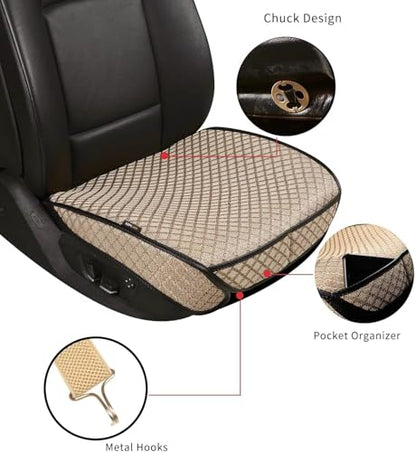1 Pack Bottom Car Seat Cover with Storage Pocket，Breathable Car Seat Protector，Luxury Front Seat Cover，Anti-Skid Four Seasons General, fits Most Vehicles.(Beige,1PC) - color: Beige-Front-1pc